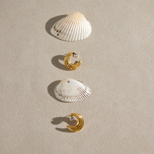 Boucles D'Oreilles Puces Pour Femmes, En Acier Inoxydable, Couleur Or, Avec Zircon, Style Simple Lune h5 Image2
