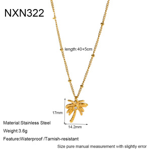 Colliers Pendentifs Pour Femmes, Collection Simple, Motif Plante À Pompon Quotidien, En Acier Inoxydable Étanche Couleur Or Et Zircon. h5 