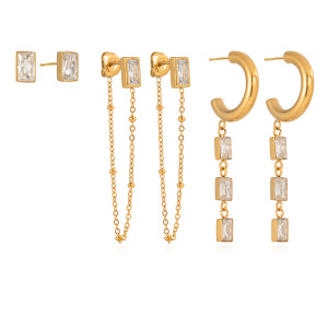 Boucles D'Oreilles Pour Femmes En Acier Inoxydable Doré, Imperméables Et Anti-Ternissement, Ornées De Zircon Et De Pampilles En Forme De Goutte. h5 Image6