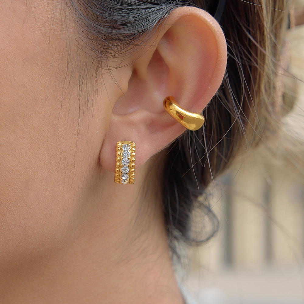 Boucles D'Oreilles Puces Pour Femmes, Simples Et Rondes, En Acier Inoxydable, Étanches, Couleur Or, Avec Zircon. Image3