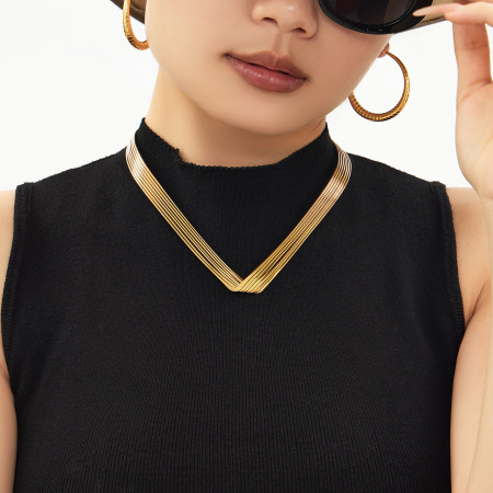 Collier ras du cou minimaliste et irrégulier en acier inoxydable imperméable couleur or pour femme 2