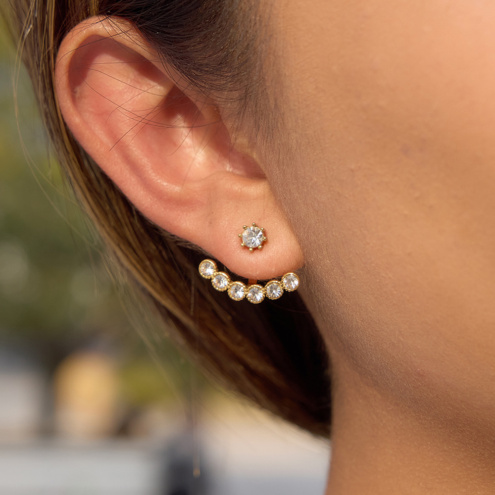 Boucles D'Oreilles Puces Pour Femmes, En Acier Inoxydable, Étanches, Couleur Or, Ornées De Strass Et De Fleurs Simples. Image2