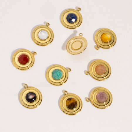 Pendentifs ronds simples en pierres naturelles pour femmes, à faire soi-même 2