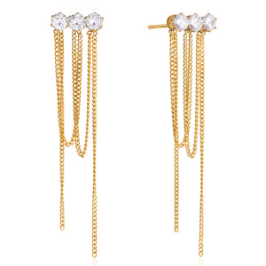 Boucles D'Oreilles Pendantes Classiques À Pompon En Acier Inoxydable Doré Avec Zircon, Imperméables Et Anti-Ternissement, Pour Femmes h5