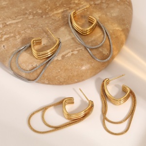 Boucles D'Oreilles Pendantes Pour Femme, En Acier Inoxydable, Couleur Or, En Forme De Pompon Et Étanches. h5 Image2