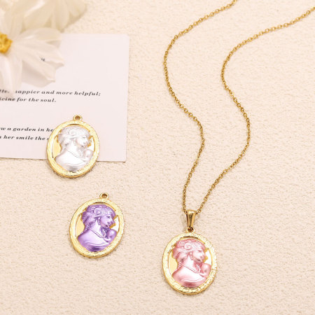 Pendentifs pour femmes en acier inoxydable, couleur or, étanches, de la série classique « Ange à faire soi-même » 2