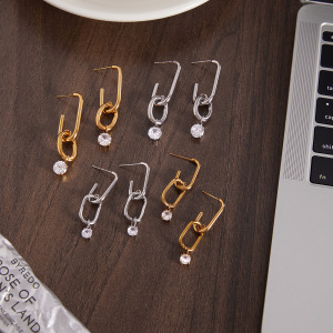 Boucles D'Oreilles Pendantes Pour Femme, Simples Et Rondes, En Acier Inoxydable, Étanches, Couleur Or, Avec Zircon. h5 Image4
