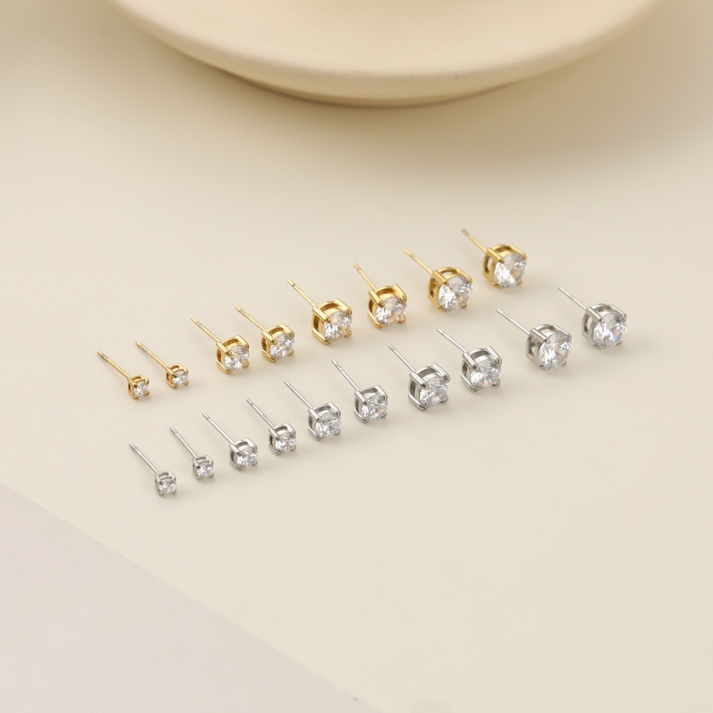 Boucles D'Oreilles Puces Pour Femme, Style Simple Et Luxueux, En Acier Inoxydable Étanche, Couleur Or. h5Image2