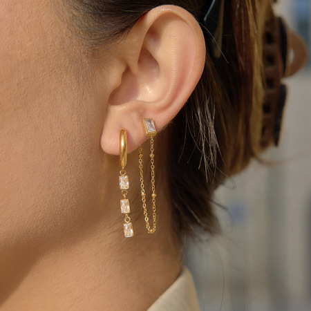 Boucles d'oreilles pour femmes en acier inoxydable doré, imperméables et anti-ternissement, ornées de zircon et de pampilles en forme de goutte.