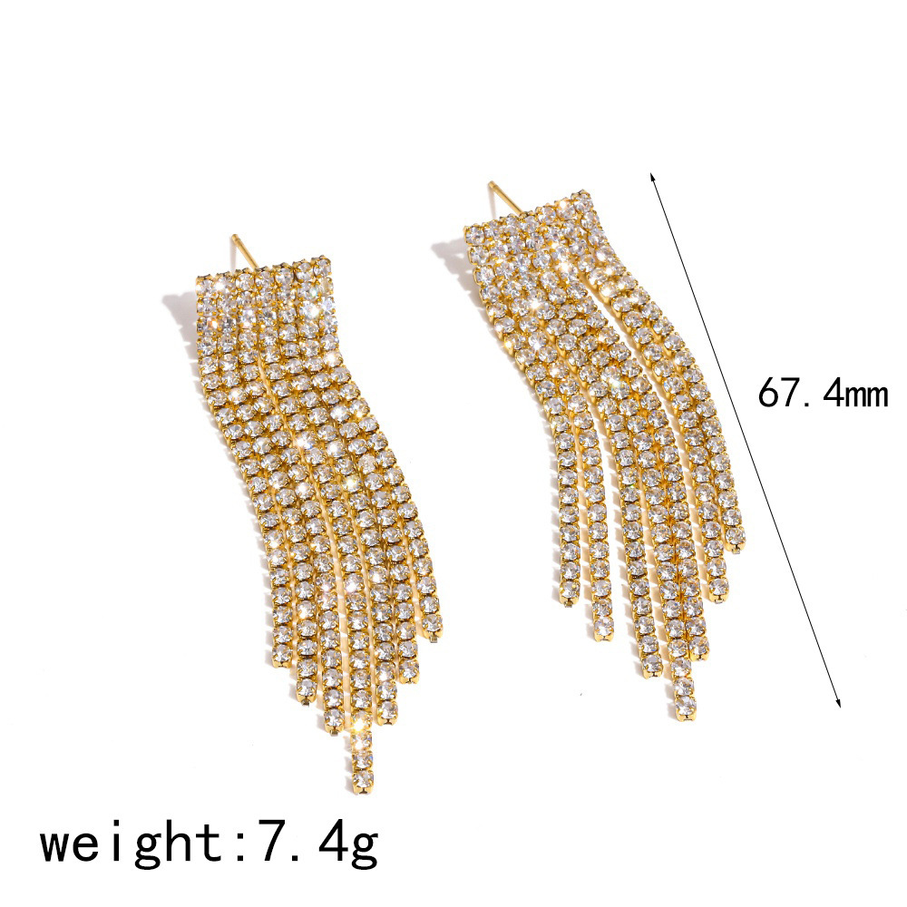 Boucles D'Oreilles Pendantes Pour Femme, Luxueuses Et Élégantes, En Acier Inoxydable Étanche Couleur Or Et Strass, Ornées De Pompons. 