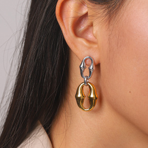 Boucles D'Oreilles Pendantes Pour Femmes, Style Cercle Simple, En Acier Inoxydable Étanche, Couleur Or h5 Image4