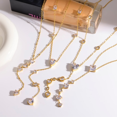 Collier élégant pour femme, en acier inoxydable, étanche, couleur or, avec strass, en forme de Y 2