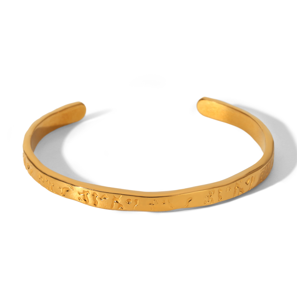 Bracelet Manchette Simple En Acier Inoxydable Uni, Étanche, Couleur Or, Pour Femme 