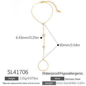 Chaîne De Main Pour Femme En Acier Inoxydable Imperméable, Ornée De Strass Et D'Une Simple Fleur h5