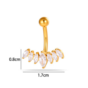 Piercing Nombril En Acier Inoxydable Étanche Couleur Or Avec Zircon Et Motif Floral h5 Image2