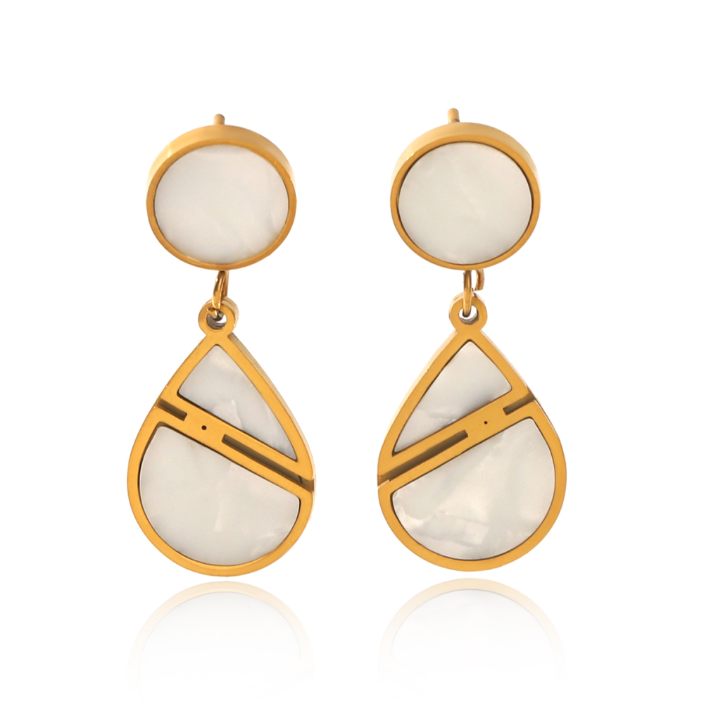 Boucles D'Oreilles Pendantes Pour Femmes, En Acier Inoxydable, Couleur Or, Avec Pendentif Cœur En Goutte D'Eau, De La Collection Simple Series. 