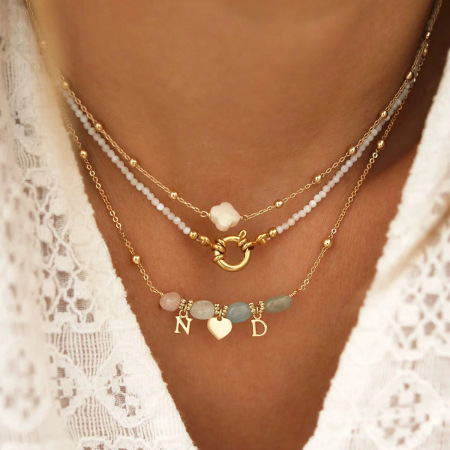 Colliers pendentifs romantiques et décontractés pour femmes, en acier inoxydable, étanches, couleur or, avec perles de pierre naturelle et lettres.