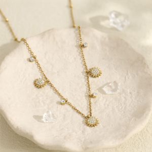 Colliers Pendentifs Pour Femmes Simple Sun En Acier Inoxydable Étanche Couleur Or Avec Strass h5 Image4