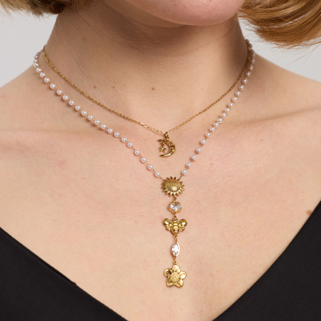 Colliers pendentifs pour femmes, luxueux, de style bohème, ornés de fleurs, en acier inoxydable, imperméables, avec zircon et perles artificielles. 2