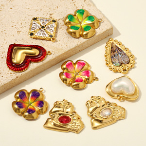 Pendentifs Pour Femmes En Acier Inoxydable, Couleur Or, En Forme De Cœur Et De Fleur, À Faire Soi-Même, De La Série Luxueuse h5 Image2
