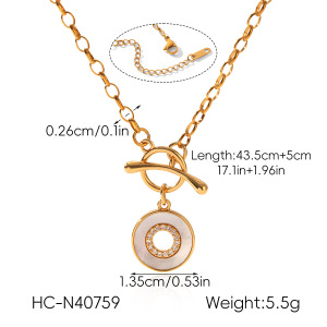 Colliers Pendentifs Ronds Pour Femmes En Acier Inoxydable Étanche, Couleur Or, Avec Zircon h5 Image2