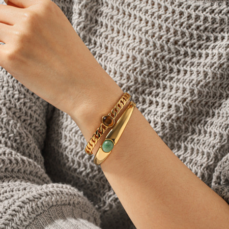 Bracelets pour femmes en acier inoxydable étanche couleur or et pierre naturelle