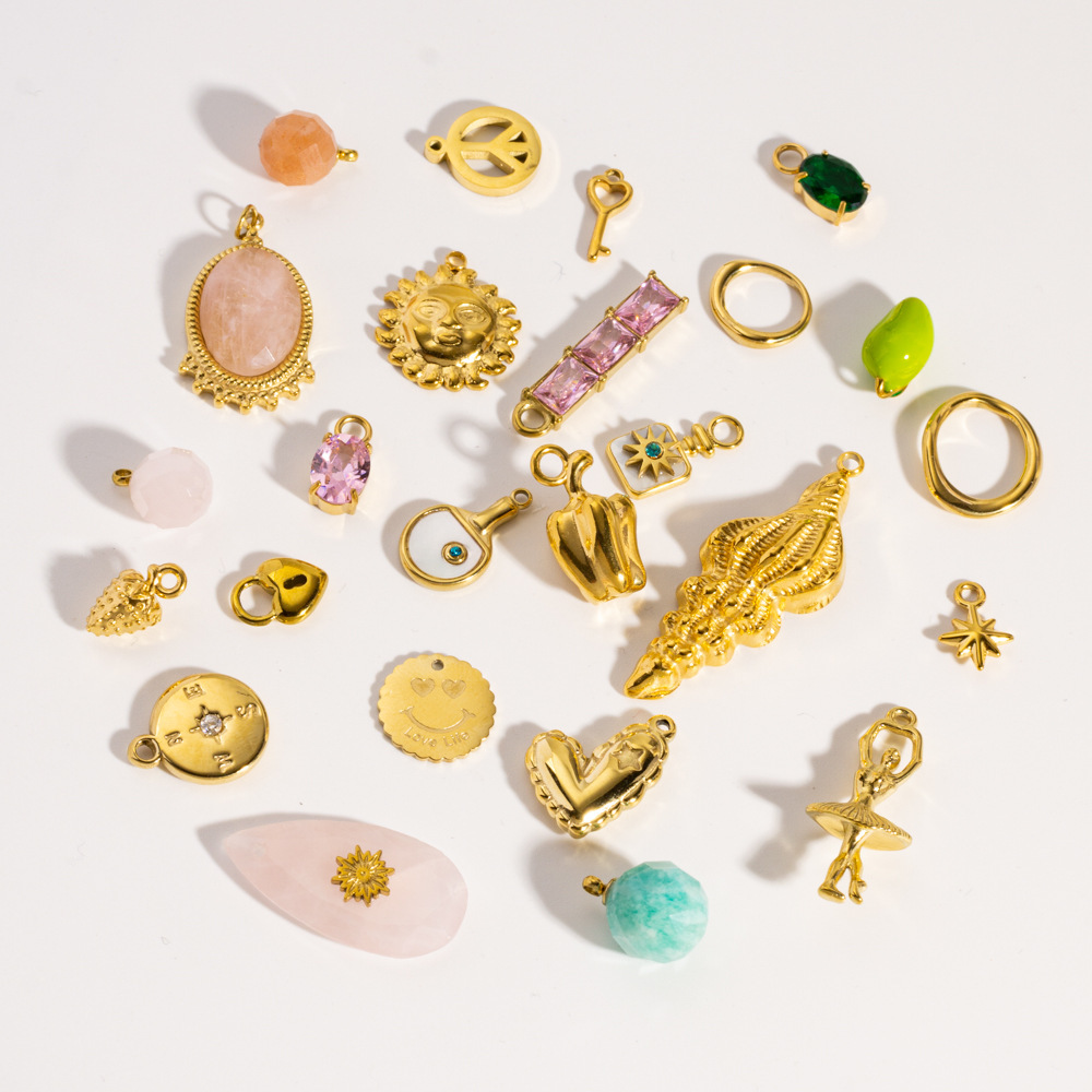 Pendentifs Pour Femmes, Style Océanique, En Acier Inoxydable, Couleur Or, À Faire Soi-Même, Motif Goutte D'Eau Et Soleil. Collection Simple Series. Image4