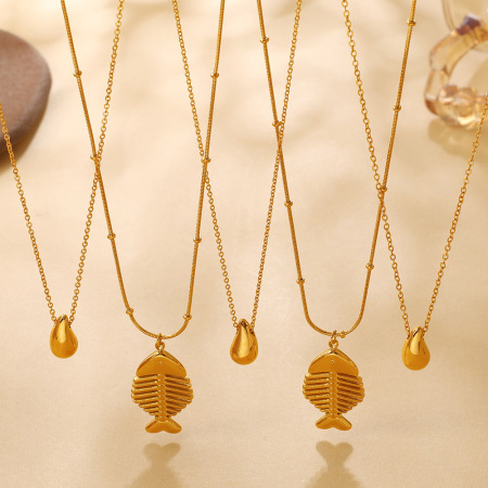 Colliers pendentifs pour femmes Simple Series Daily Droplet Fish en acier inoxydable étanche couleur or