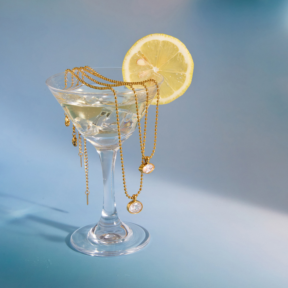 Colliers Pendentifs Pour Femmes En Forme De Cœur Goutte Simple, En Acier Inoxydable Étanche, Couleur Or Et Zircon. Image5