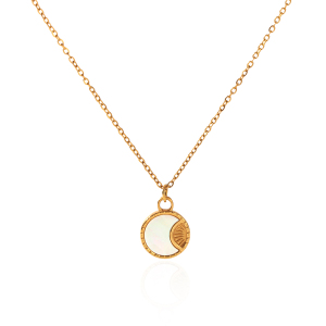 Colliers Pendentifs Pour Femmes En Acier Inoxydable, Orné D'Une Étoile, D'Un Cercle Et D'Une Lune, Avec Zircon Doré Et Motif Simple. h5 