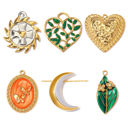Pendentif romantique à faire soi-même en acier inoxydable, motif croix, papillon et lune, couleur or, pour femme