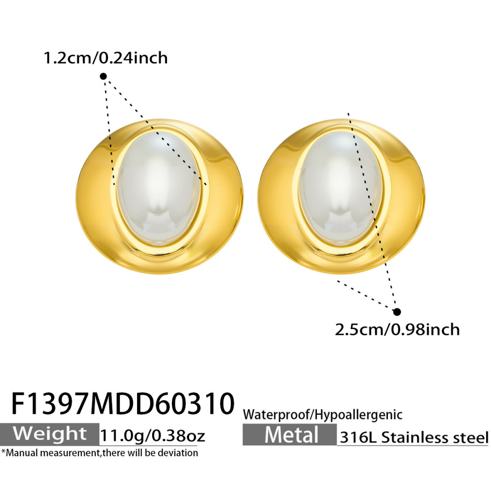 Boucles D'Oreilles Puces Simples En Acier Inoxydable Étanche Couleur Or Avec Perles Pour Femmes