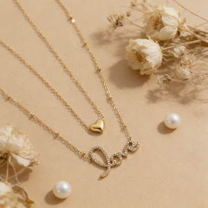 Colliers Superposés Pour Femmes, En Acier Inoxydable, Imperméables, Couleur Or, Avec Strass Et Lettre En Forme De Cœur. h5 Image4