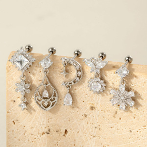 Boucles D'Oreilles Piercing Femme, Motif Papillon Et Fleur Simple, Couleur Cuivre Doré, Zircon. h5 Image5