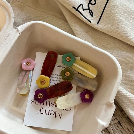 Pinces à cheveux pour femmes en acétate, forme elliptique, motif fleur douce, collection Simple