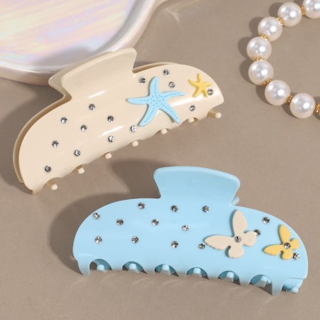 Griffes à cheveux pour femmes en acétate, motif tortue et étoile de mer, collection romantique 2