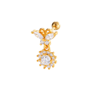 Boucles D'Oreilles Piercing Femme, Motif Papillon Et Fleur Simple, Couleur Cuivre Doré, Zircon. h5 