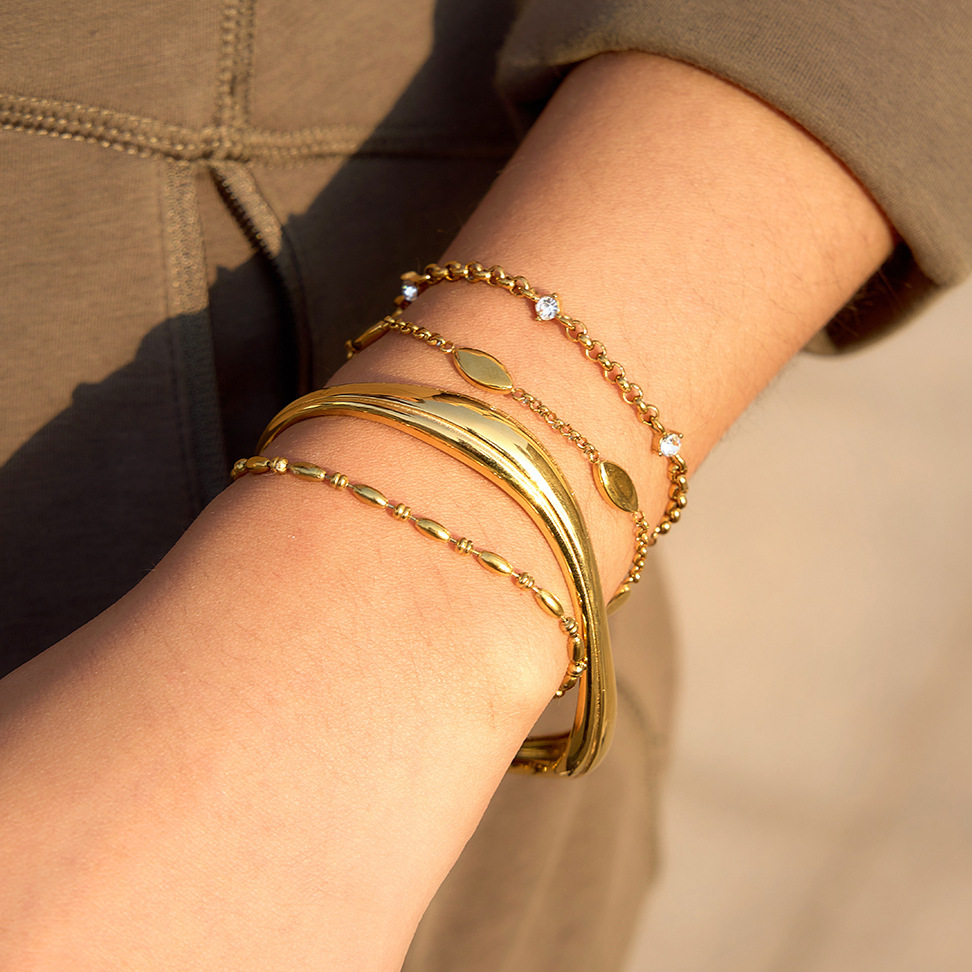 Bracelet Chaîne Femme En Acier Inoxydable Imperméable, Orné De Zircon Et De Perles Simples Et Luxueuses. h5Image2