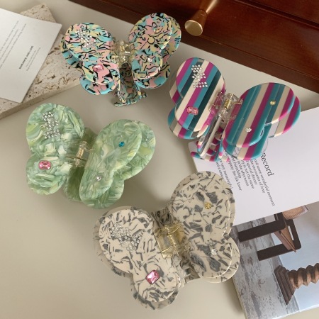 Pinces à cheveux pour femmes en acétate à dégradé de couleurs, motif papillon doux, série romantique