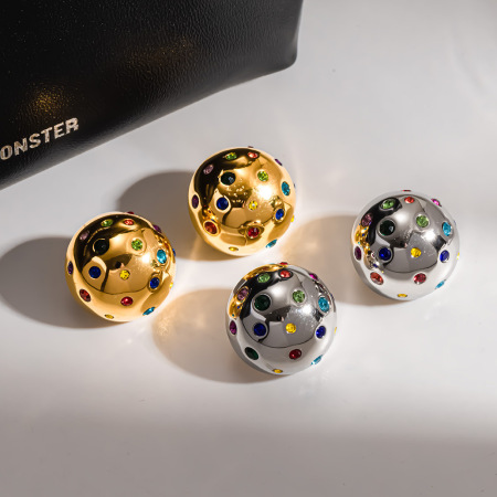 Boucles d'oreilles puces pour femmes Simple Series Daily Polka Dots en acier inoxydable étanche couleur or et zircon 2