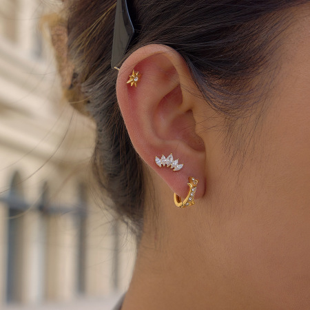 Boucles d'oreilles créoles pour femmes Simple Star en acier inoxydable étanche couleur or avec zircon 2