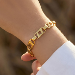 Bracelets À Maillons Pour Femmes En Acier Inoxydable Doré Ajouré Avec Motif Floral h5 Image2