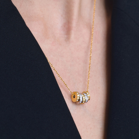 Colliers pendentifs pour femmes en acier inoxydable, couleur or, avec zircon et forme un cercle simple 2