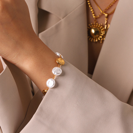Bracelet chaîne pour femme Simple Daily Circle en acier inoxydable étanche couleur or 2