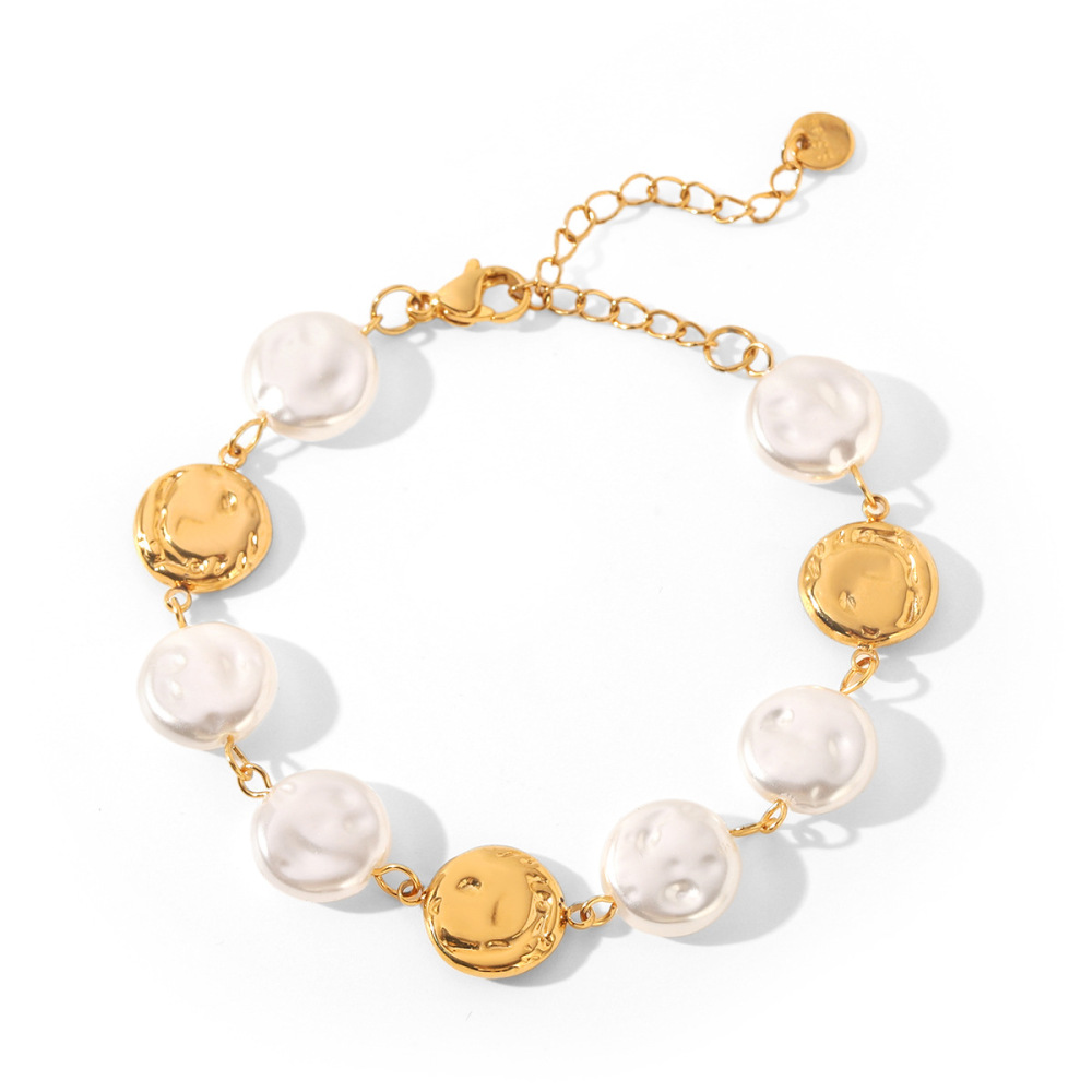 Bracelet Chaîne Pour Femme Simple Daily Circle En Acier Inoxydable Étanche Couleur Or h5Image4