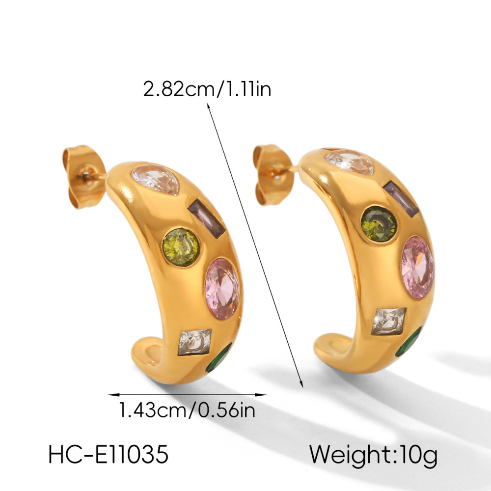 Boucles D'Oreilles Puces Pour Femmes, En Acier Inoxydable Imperméable, Couleur Or, Avec Zircon, Pour Un Usage Quotidien Image2