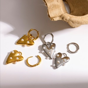 Boucles D'Oreilles Pendantes Pour Femme, Style Classique Cœur, En Acier Inoxydable, Étanches, Couleur Or, Avec Perles Artificielles. h5 Image2