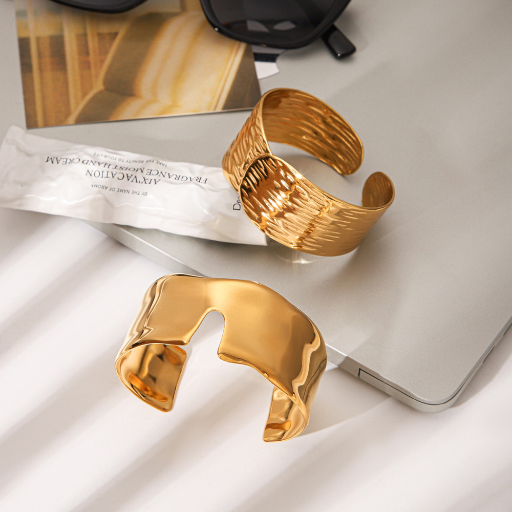 Bracelet Jonc Minimaliste Simple En Acier Inoxydable, Forme Elliptique, Couleur Or, Pour Femme Image6