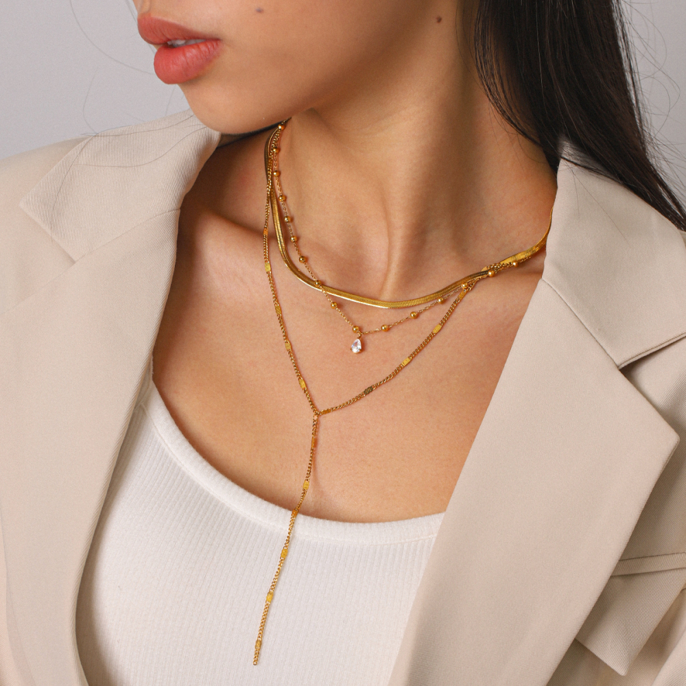 Colliers Superposés Pour Femmes, En Acier Inoxydable Imperméable, Couleur Or, Avec Zircon, Pour Un Usage Quotidien. Image6