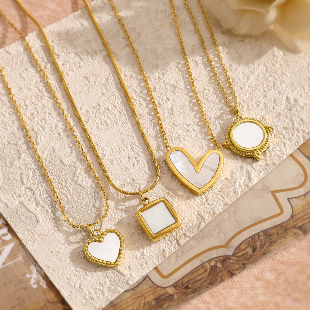 Colliers Pendentifs Pour Femmes En Forme De Cœur Simple, En Acier Inoxydable Étanche, Couleur Or Et Coquillage h5Image4